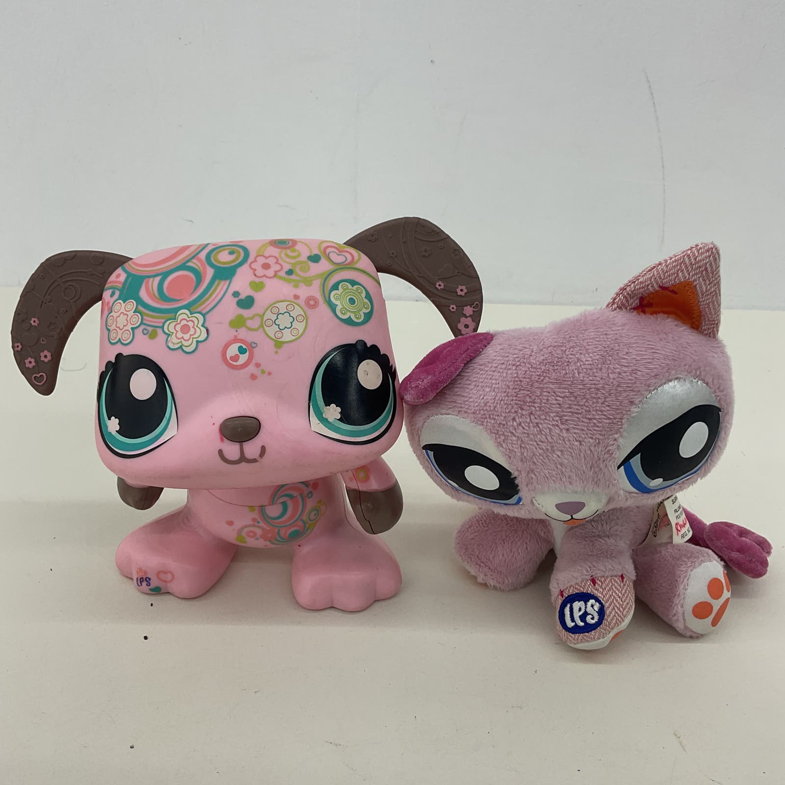 Littlest Pet Shop Purple Stuffed Animal Plush Cat Toy & Pink Dog Toy Figure Used - Warehouse Toys