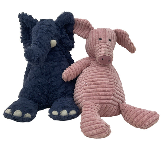 LOT 2 Jellycat Plush Dolls Navy Blue Elephant & Pink Cordy Pig Stuffed Toys - Warehouse Toys