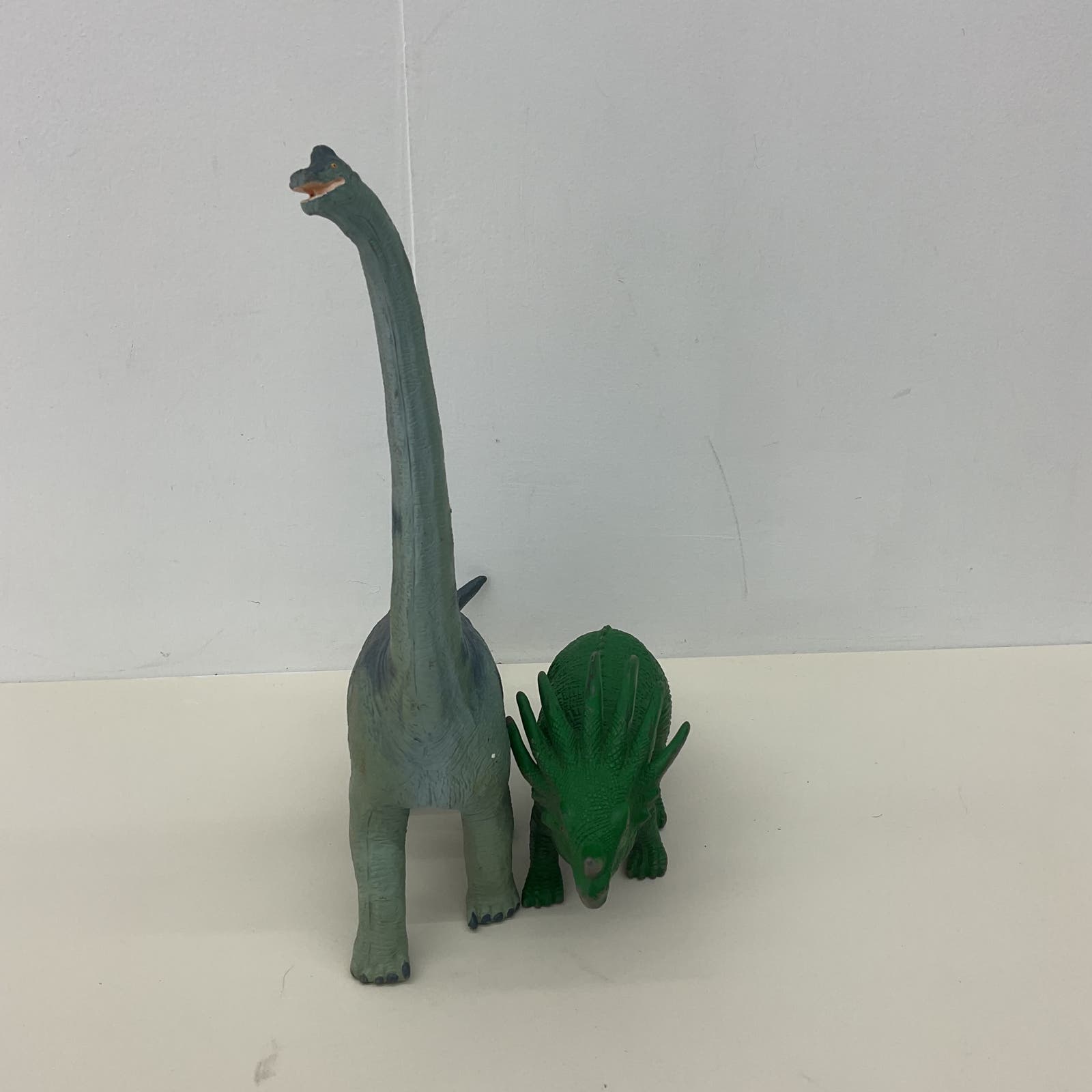 LOT 2 Large Chinosaur Brontosaurus & Green Triceratops Toy Figures Historical - Warehouse Toys