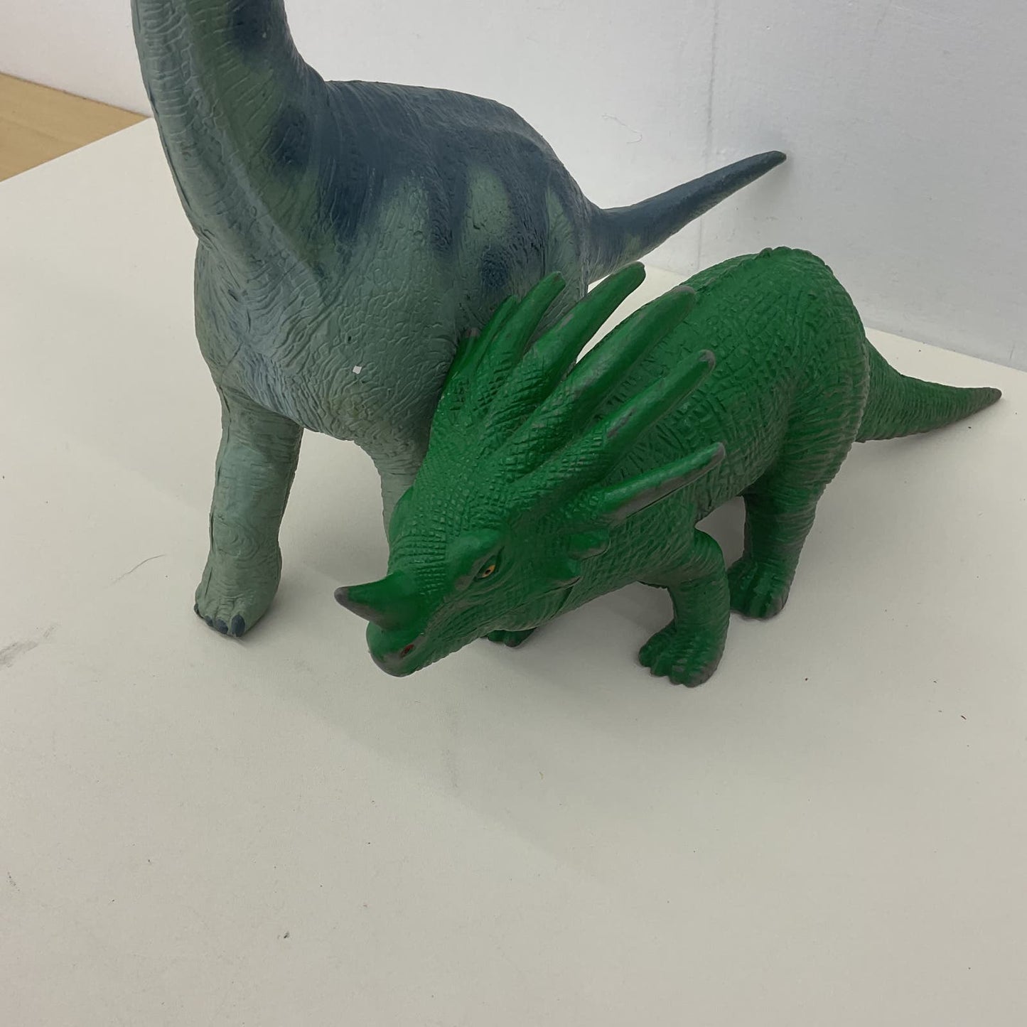 LOT 2 Large Chinosaur Brontosaurus & Green Triceratops Toy Figures Historical - Warehouse Toys