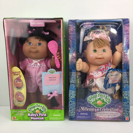 LOT 2 Mattel Cabbage Patch Kids Babys First Haircut Millennium Celebration Dolls - Warehouse Toys