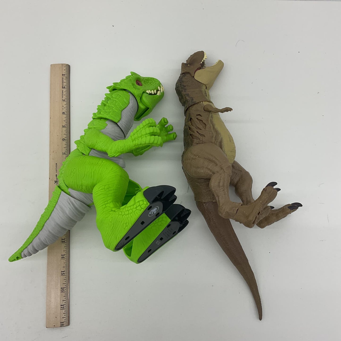 LOT 2 Mattel Jurassic Park World Green Brown T-Rex Dinosaur Action Figures Used - Warehouse Toys