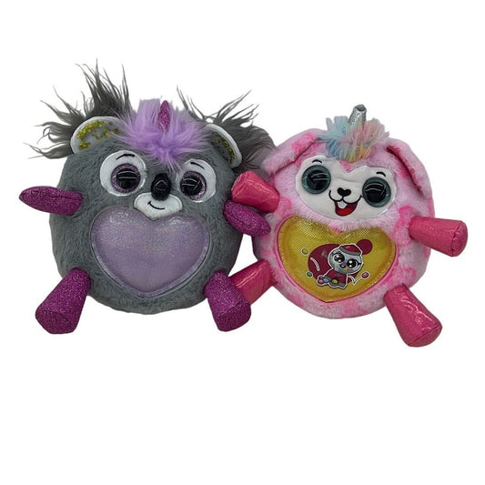 LOT 2 Unicorn Gray Koala Fairy Fantasy Round Plush Dolls Pink Dog - Warehouse Toys