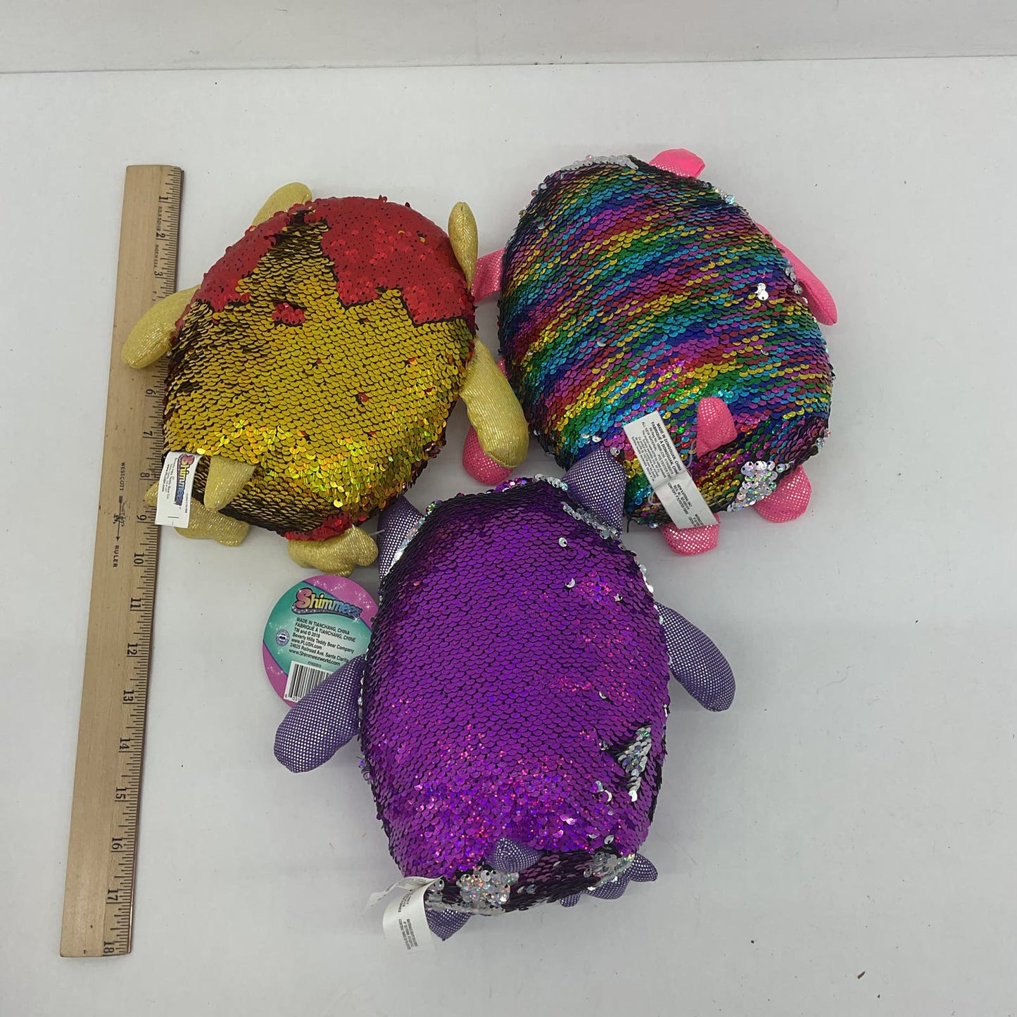 LOT 3 Beverly Hills Co Shimmeez Sequin Embellished Plush Dolls Owl Horse Purple - Warehouse Toys