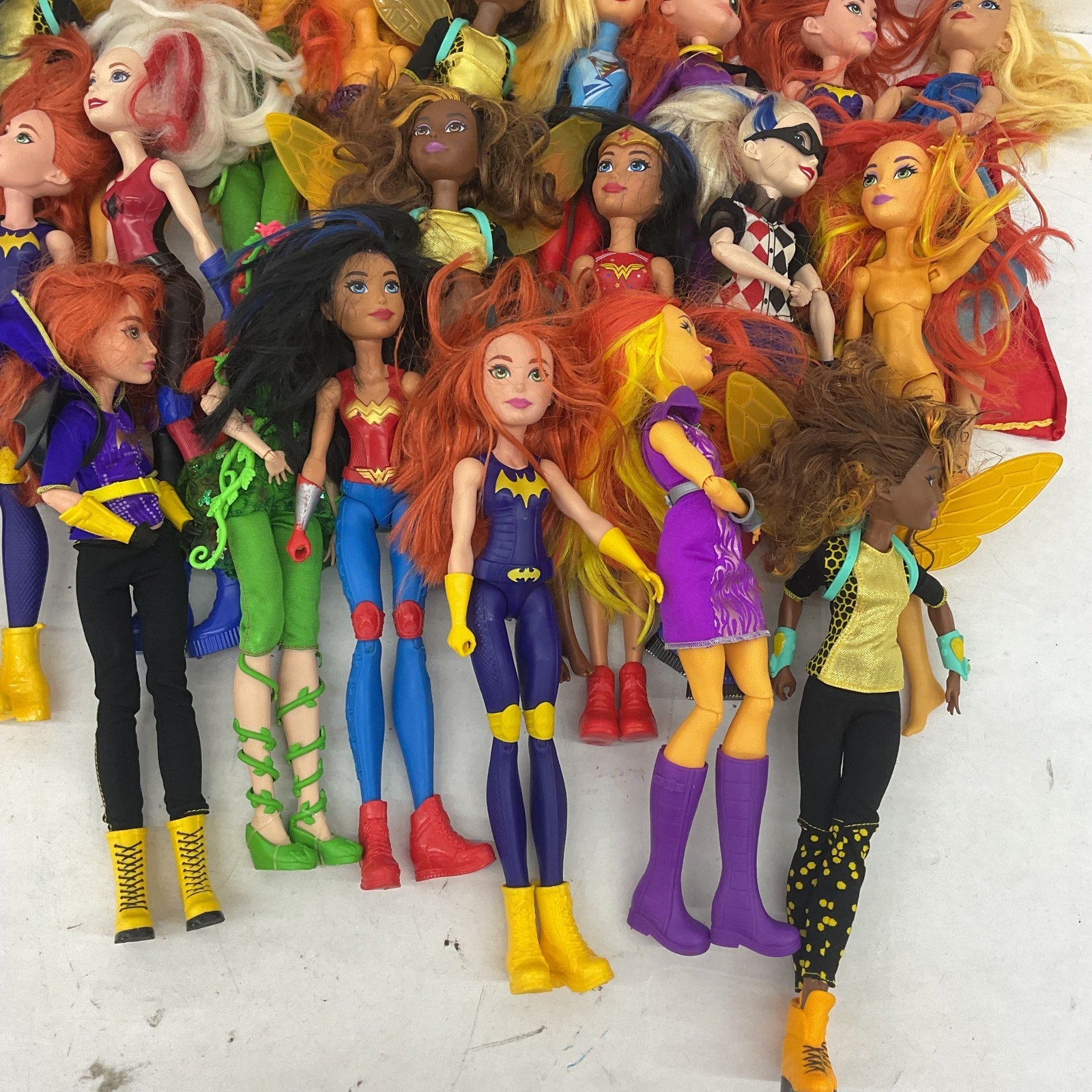 LOT DC Comics Super Hero Villain Play Dolls Harley Quinn Bat Girl Preowned 8 lbs - Warehouse Toys