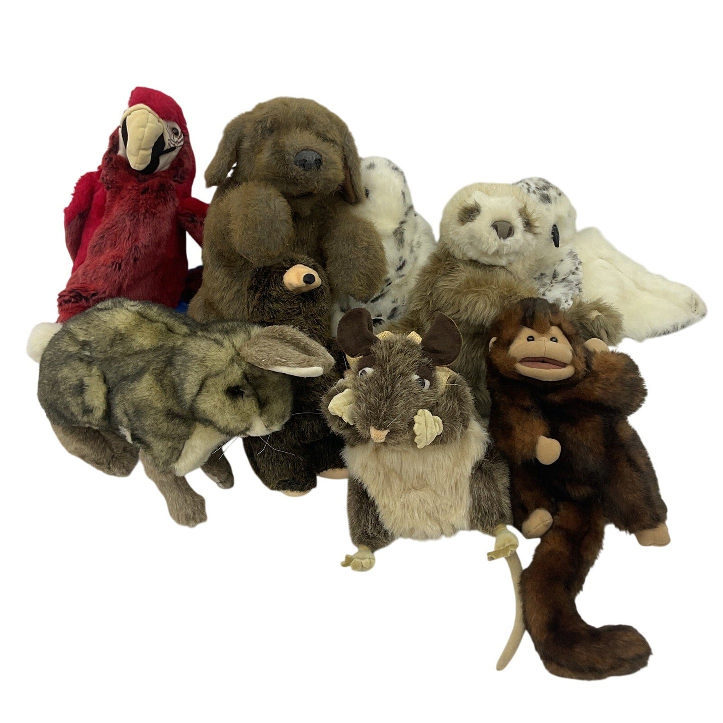 LOT Folkmanis Assorted Animal Plush Animal Hand Puppets Preowned Monkey Parrot - Warehouse Toys