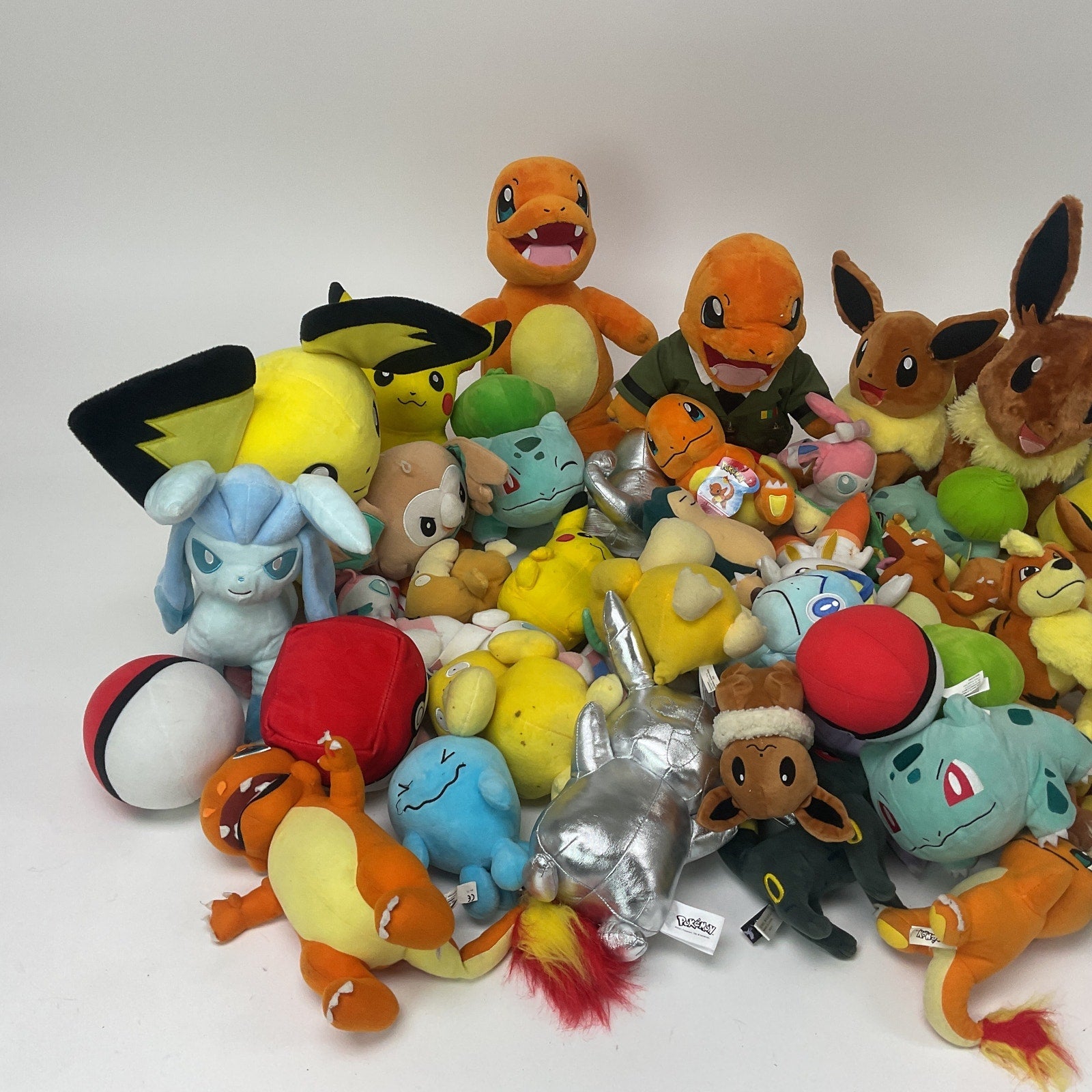 LOT Nintendo Pokemon Character Plush Toys Eevee Charmander Pichu Silver Pikachu - Warehouse Toys