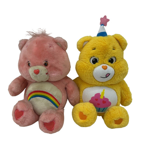 LOT of 2 Care Bear Character Plush Dolls Pink Cheer Bear & Yellow Birthday Bear - Warehouse Toys