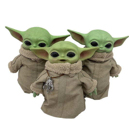 LOT of 3 Mandalorian Star Wars Baby Grogu Yoda Rubber Headed Plush Dolls - Warehouse Toys