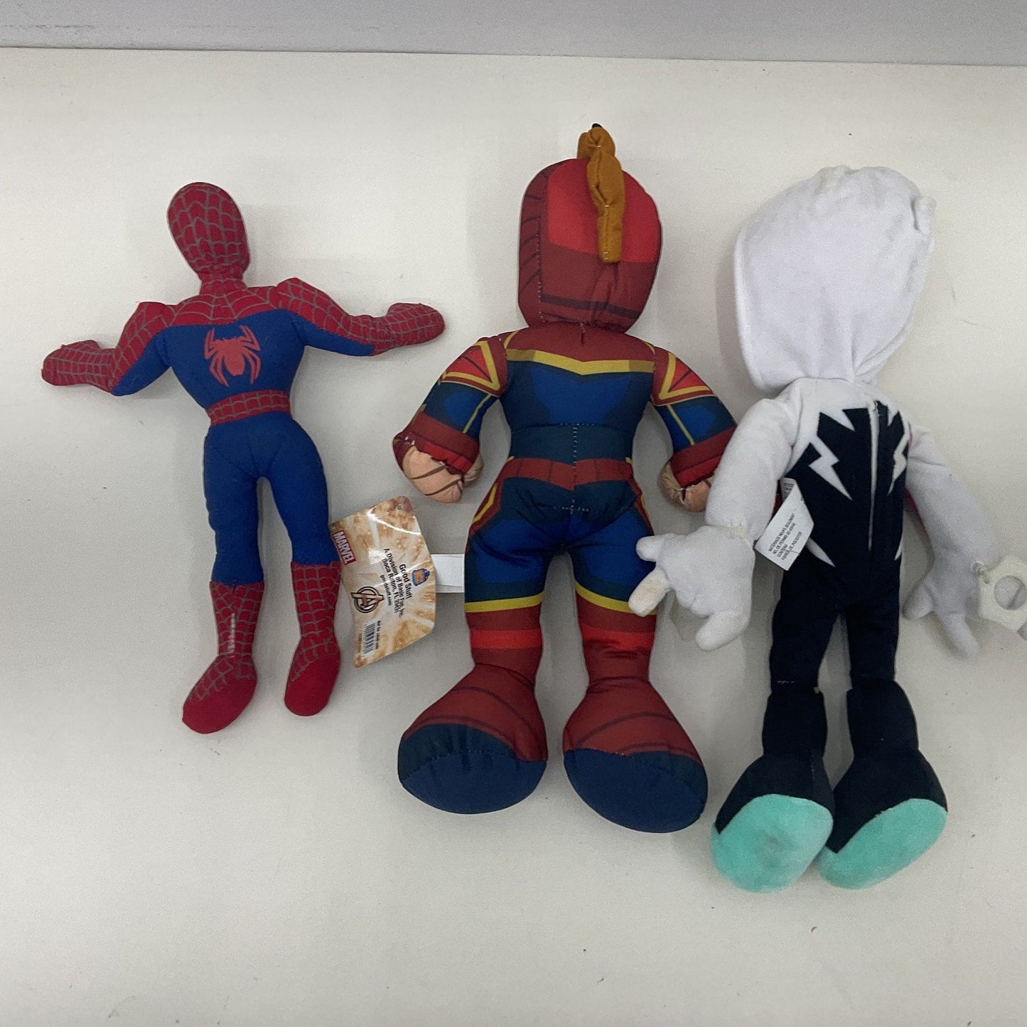 LOT of 3 Mixed Plush Dolls Marvel Spiderman Spider Gwen Captain Marvel Stuffed - Warehouse Toys