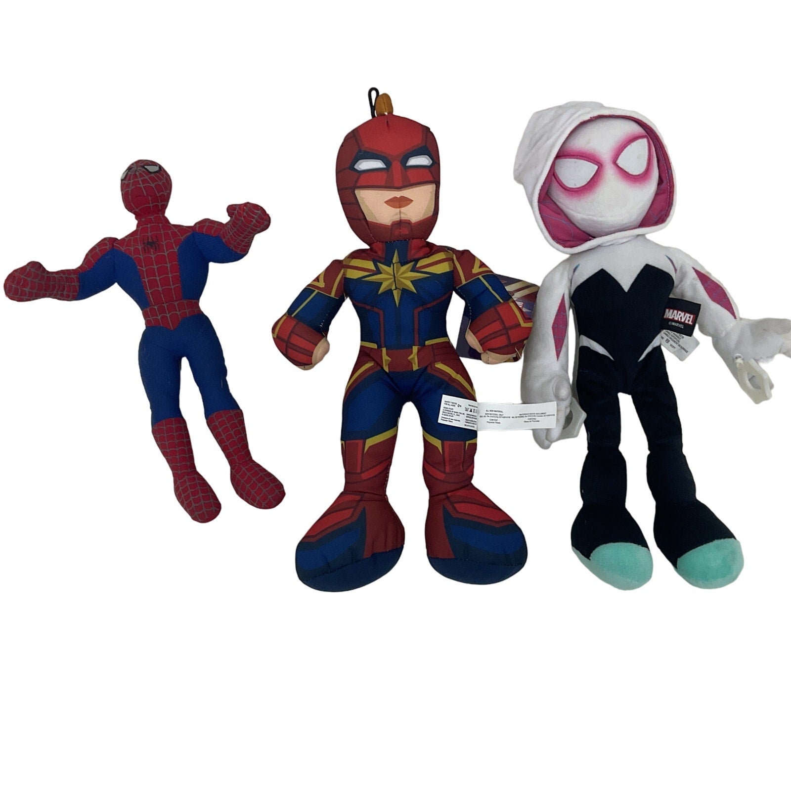 LOT of 3 Mixed Plush Dolls Marvel Spiderman Spider Gwen Captain Marvel Stuffed - Warehouse Toys