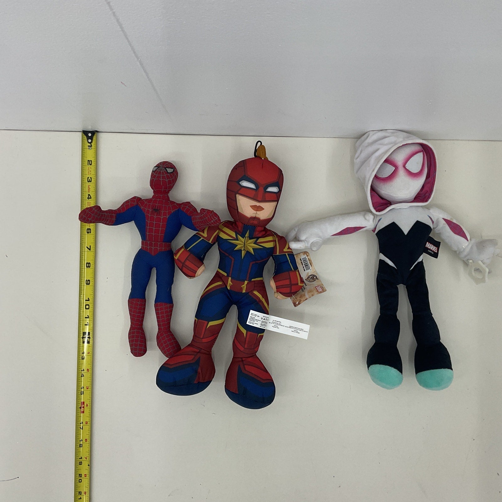 LOT of 3 Mixed Plush Dolls Marvel Spiderman Spider Gwen Captain Marvel Stuffed - Warehouse Toys