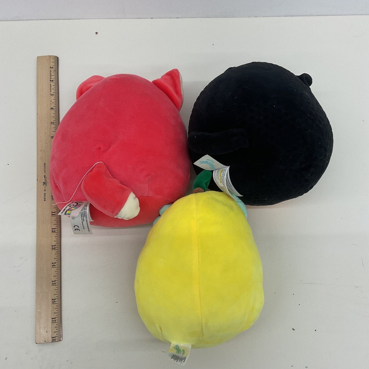 LOT of 3 Squishmallows Animal Plush Toys Lemon Black Red Fox Cat - Warehouse Toys