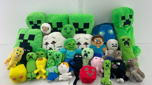 LOT of 33 Minecraft Mojang Tube Heroes Plush Toys Dolls Creepers Steve Pigs Used - Warehouse Toys