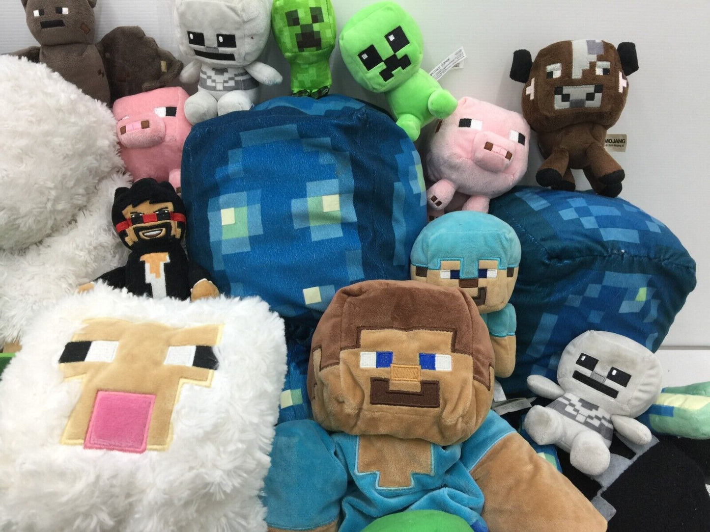 LOT of 38 Minecraft Mojang Tube Heroes Plush Toys Creepers Steve Pigs Used - Warehouse Toys