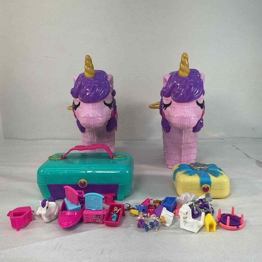 Lot Of 4 Mattel Polly Pocket Unicorn Party Playset Hidden Places Hidden Hideouts - Warehouse Toys