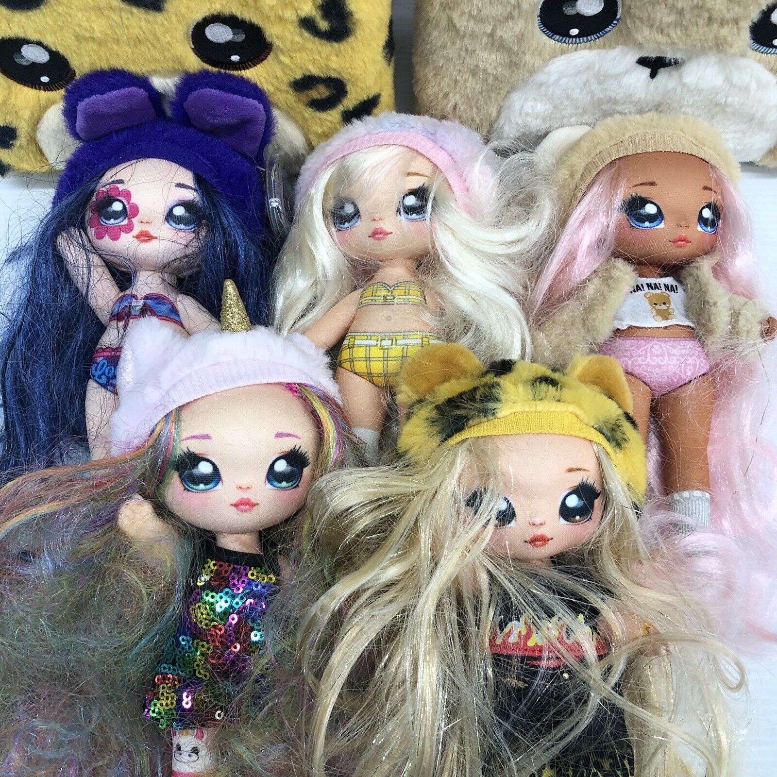 LOT of 7 Na Na Na Surprise Dress Up Doll Figures and Cases Leopard Bear Used - Warehouse Toys