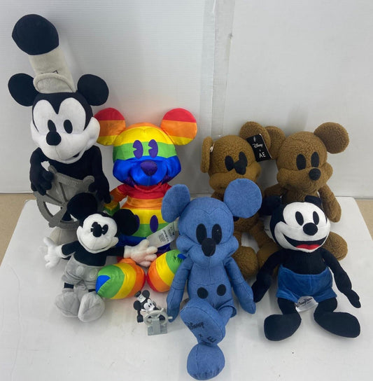 LOT of 8 Disney Mickey Mouse Plush Dolls Steamboat Willie American Eagle Rainbow - Warehouse Toys