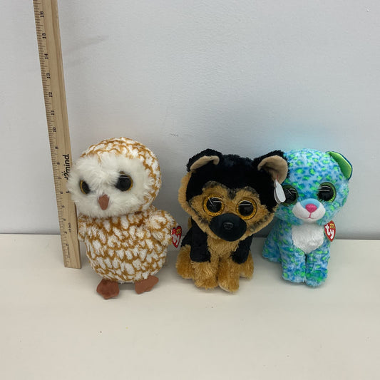 LOT TY Beanie Boos Babies Speckled Owl Blue Cat Brown Black Dog Plush Stuffed - Warehouse Toys