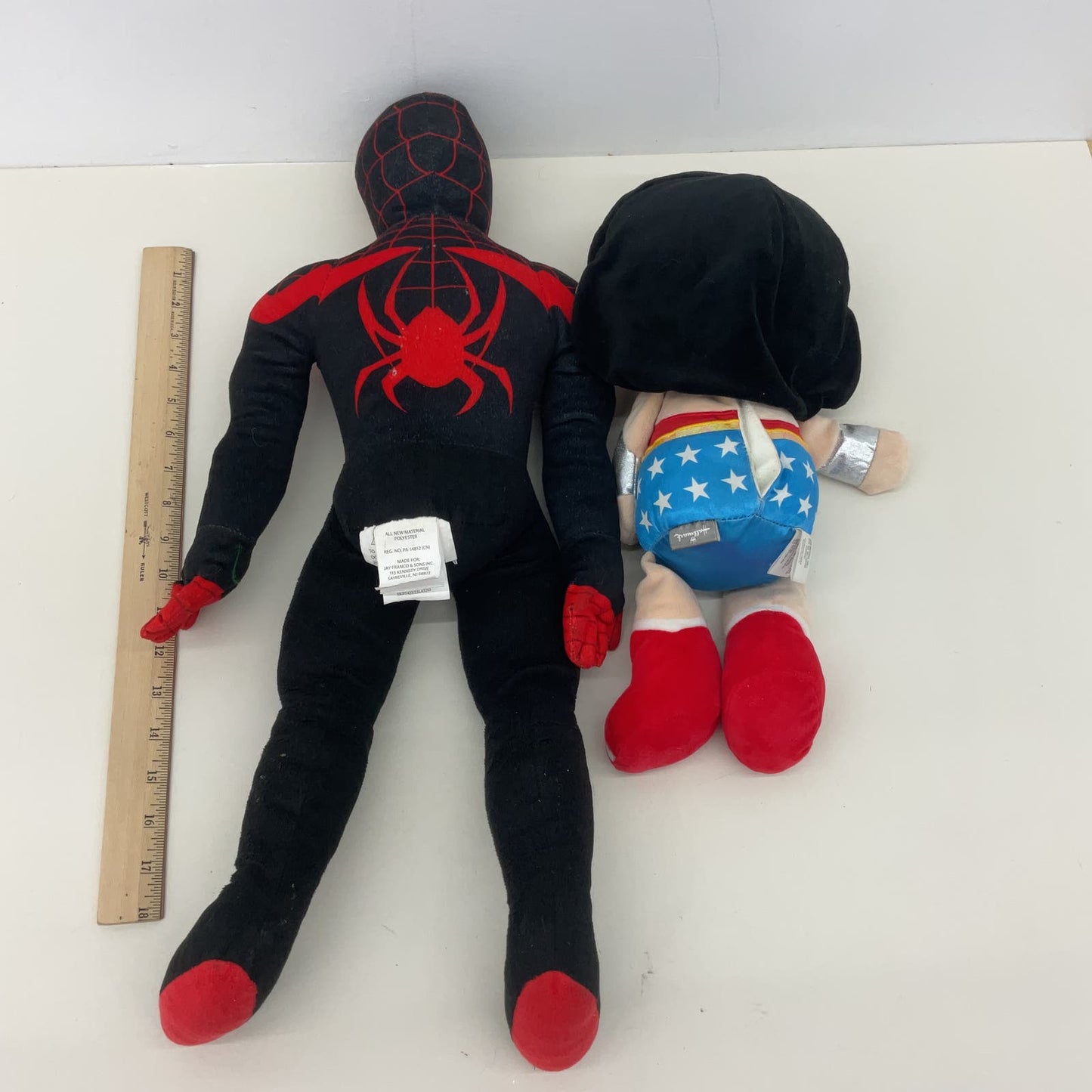 Marvel Black Red Spiderman & DC Comics Small Wonder Woman Plush Dolls - Warehouse Toys