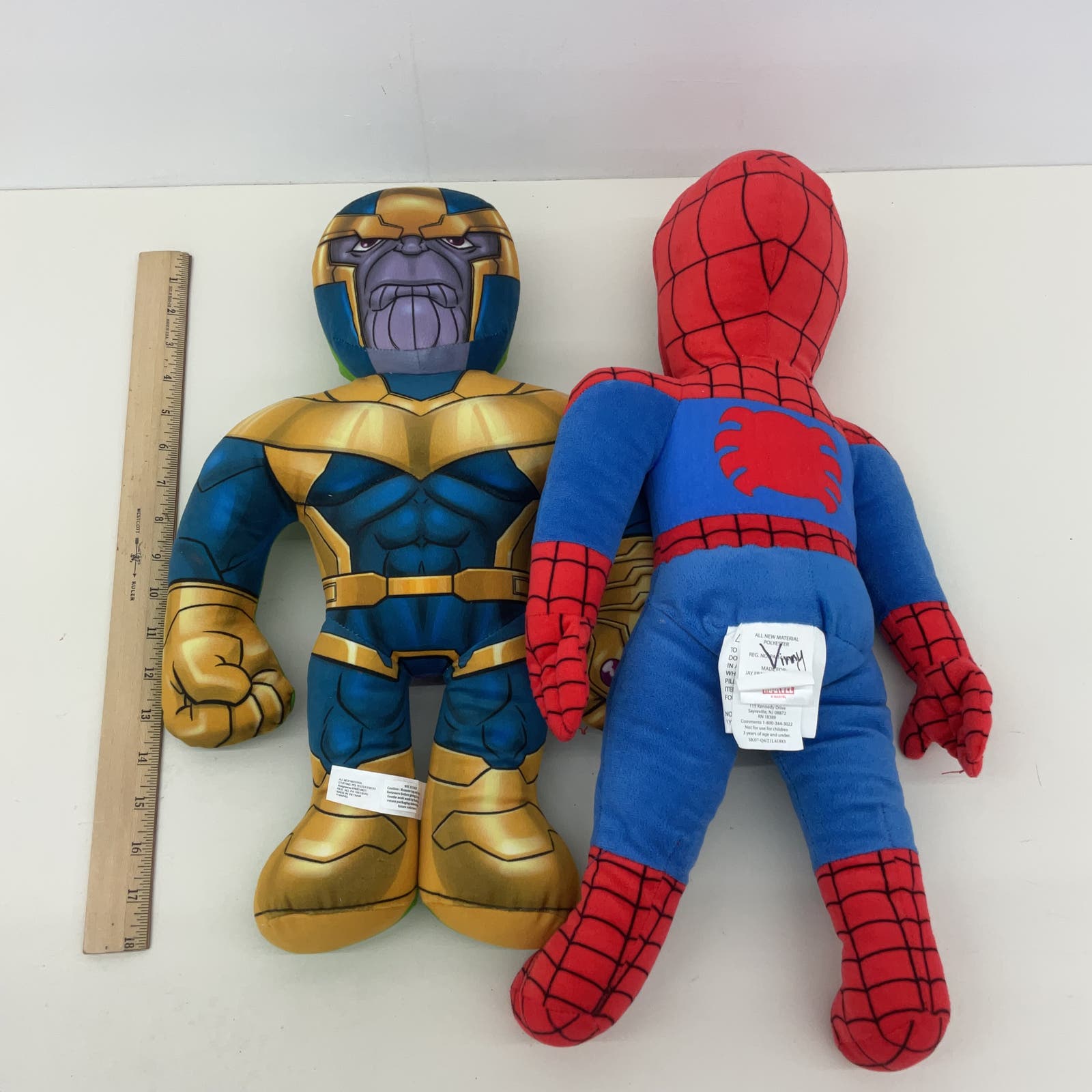 Marvel LOT 2 Avengers Plush Dolls Thanos The Hulk 2-sided & Spiderman Stuffed - Warehouse Toys