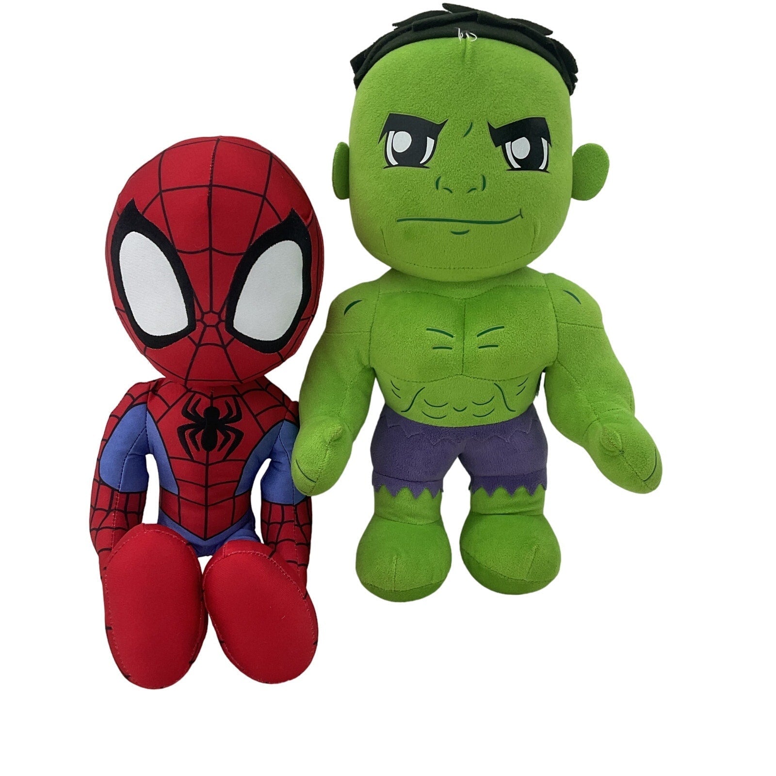 Marvel Spiderman & The Incredible Hulk Green Red Character Plush Dolls LOT 2 - Warehouse Toys