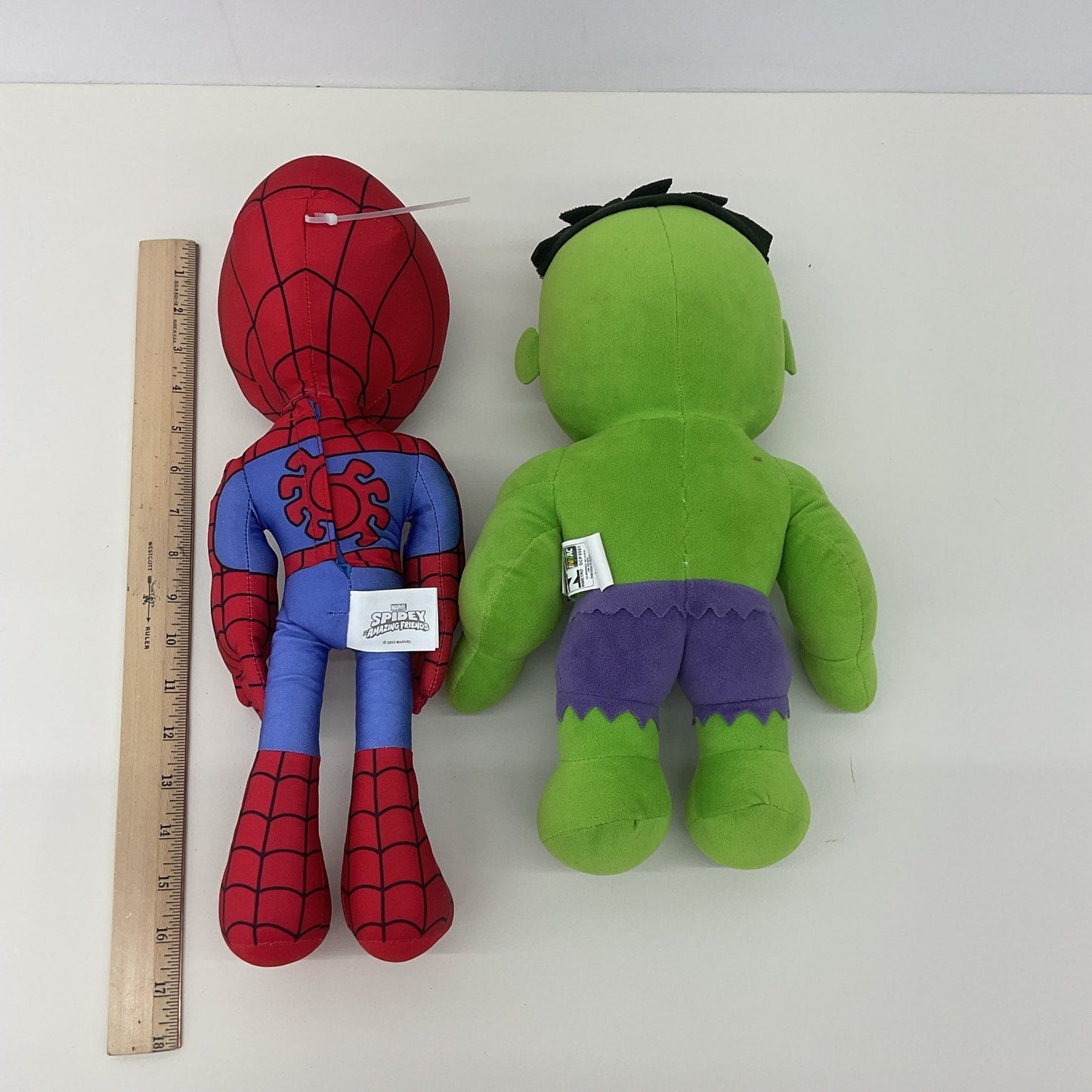 Marvel Spiderman & The Incredible Hulk Green Red Character Plush Dolls LOT 2 - Warehouse Toys