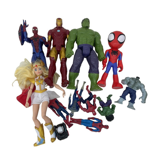 Marvel Superhero Action Figure Toy Lot Spiderman Hulk Iron Man Plastic Preowned - Warehouse Toys