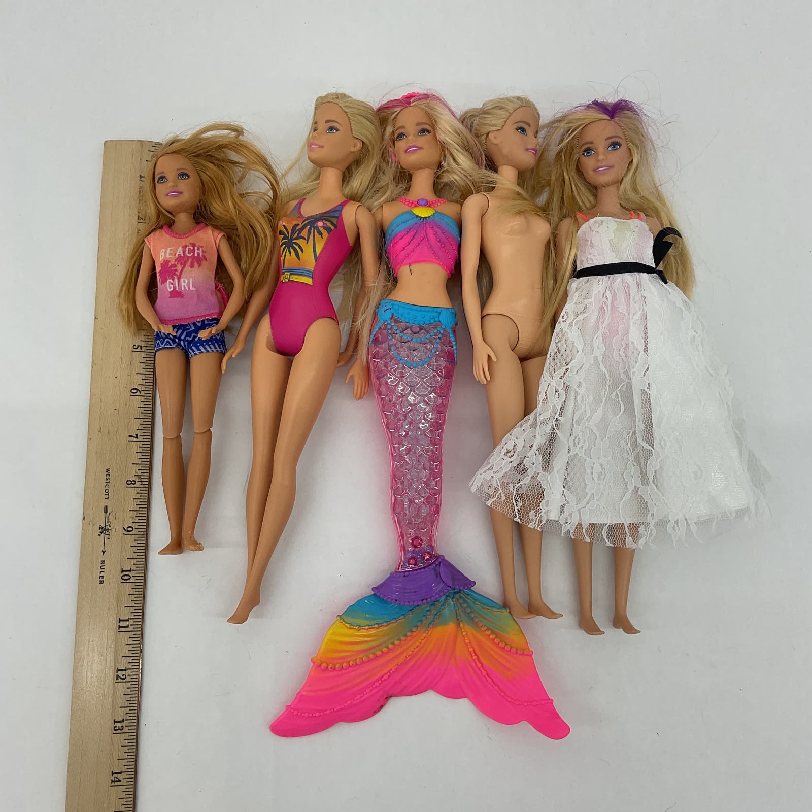 Mattel Barbie & Others Loose Fashion Dolls LOT Blonde Hair Mermaid Pink Fin Used - Warehouse Toys