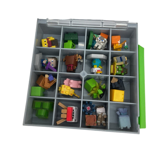 Minecraft Gray Block Carrying Case FULL of Toy Figures Accessories Parts Used - Warehouse Toys