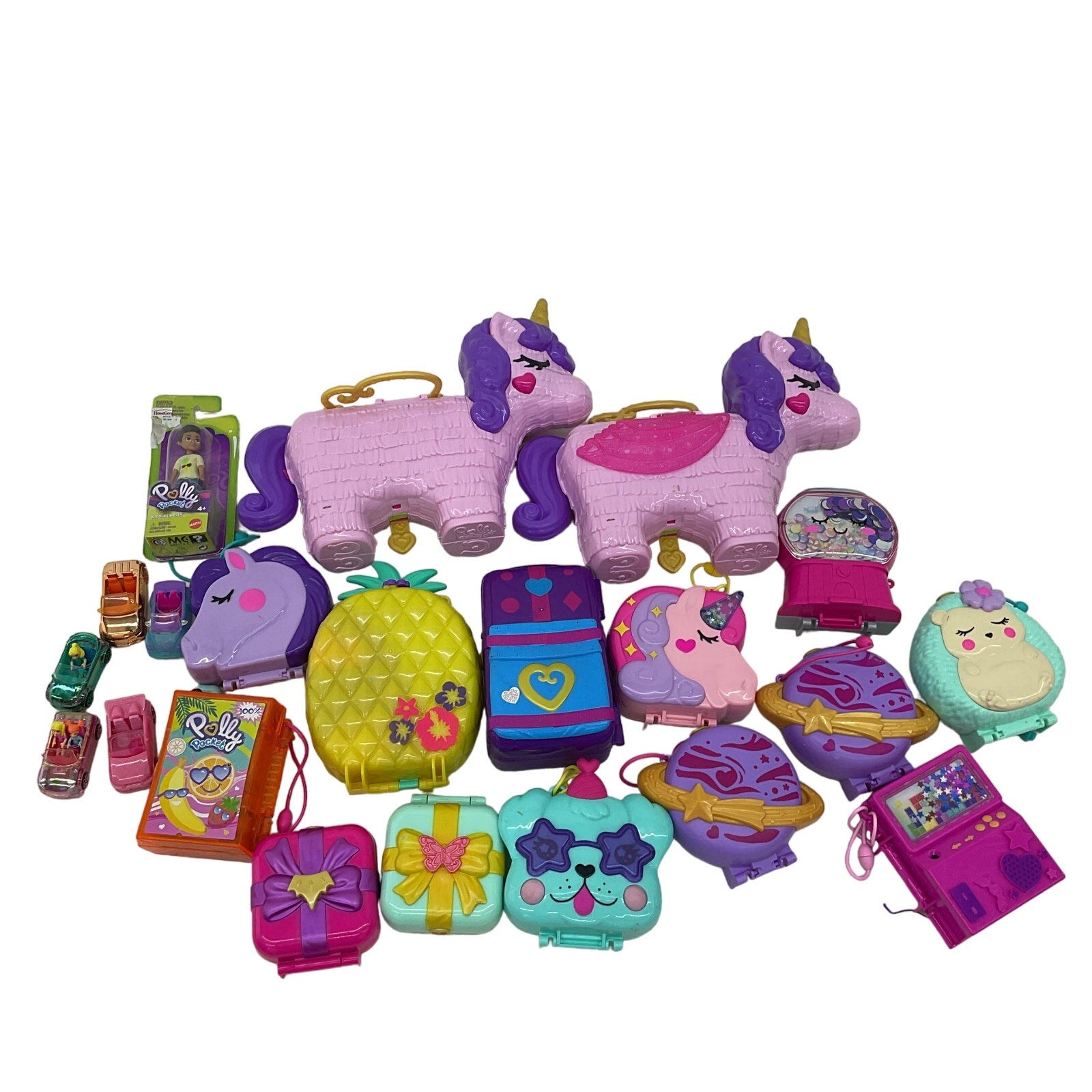 Mixed 8 lbs Polly Pocket Playsets ONLY Unicorn Pineapple Planets Cases Storage - Warehouse Toys