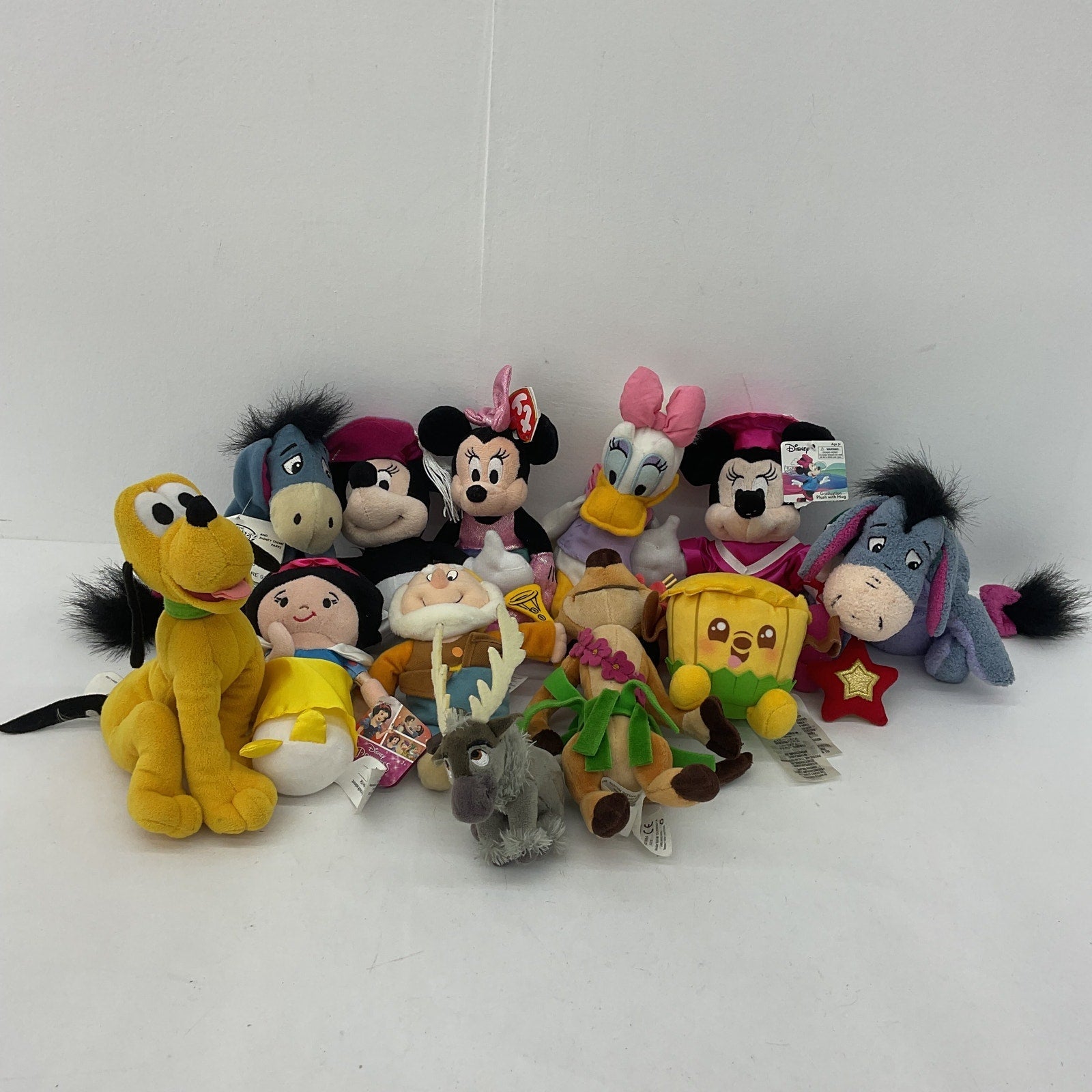 Mixed Disney Character Plush Doll LOT Pluto Snow White Eeyore Daisy Duck Timon - Warehouse Toys