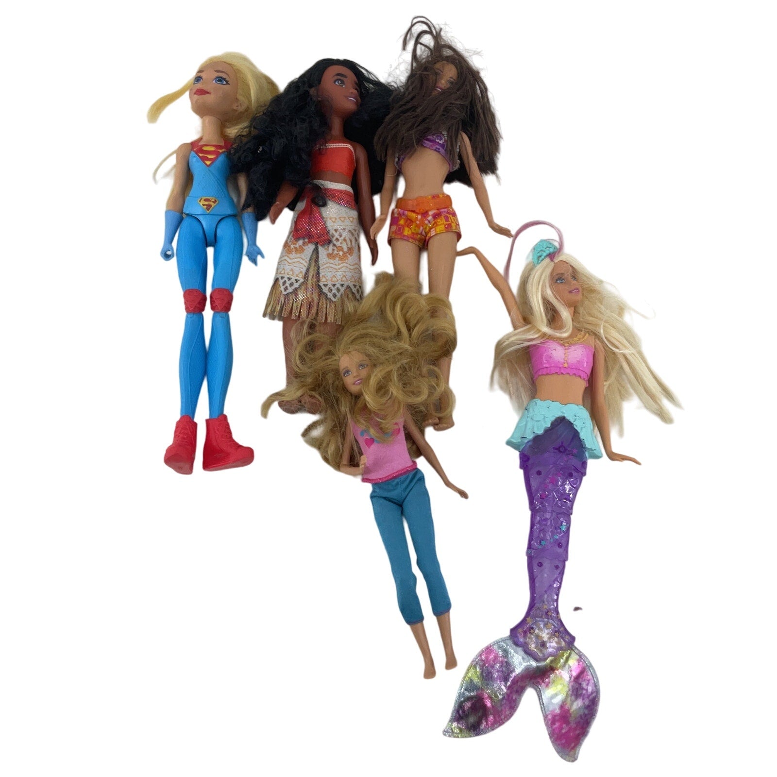 Mixed Fashion Play Dolls LOT Loose Super Girl Mattel Barbie Disney Moana Mermaid - Warehouse Toys