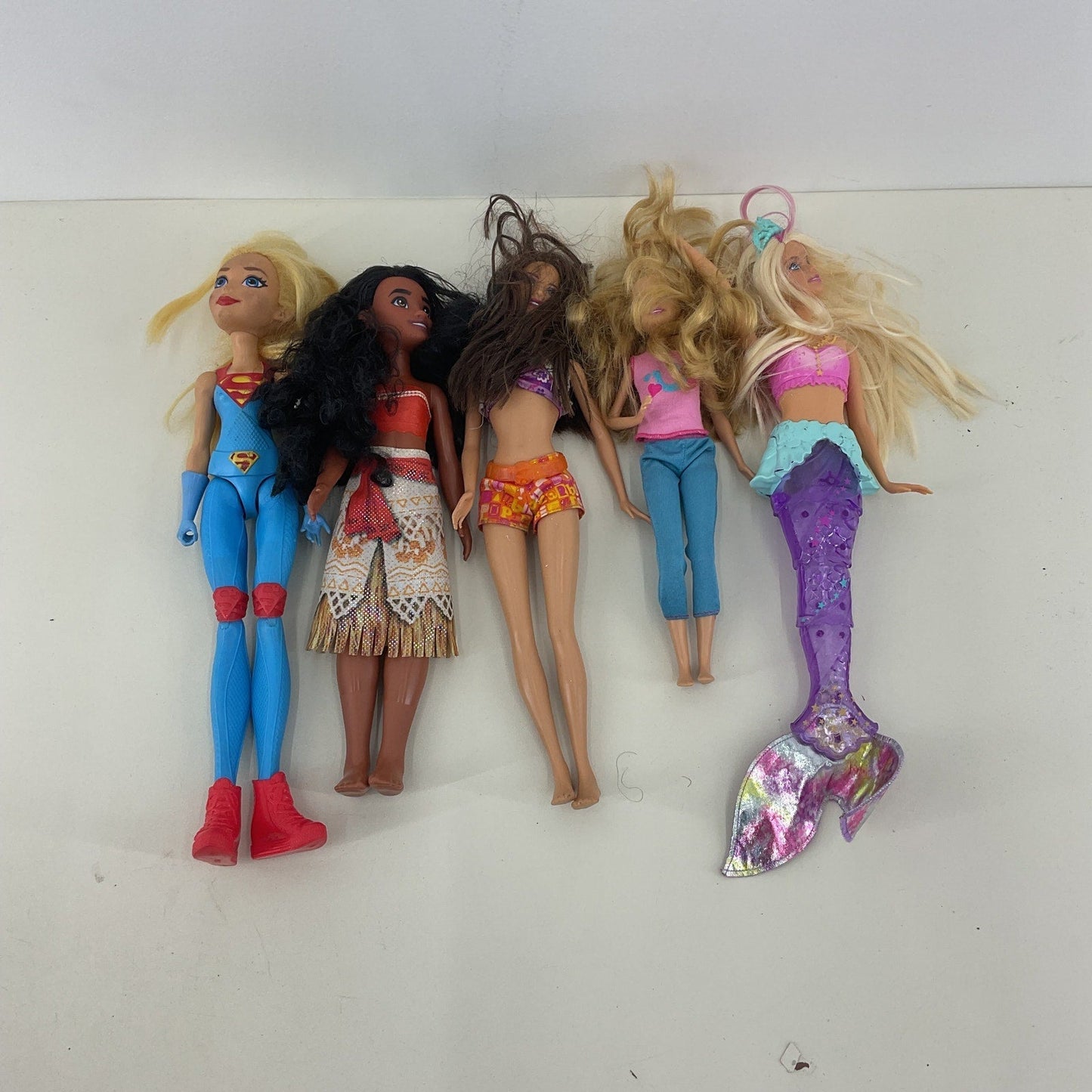 Mixed Fashion Play Dolls LOT Loose Super Girl Mattel Barbie Disney Moana Mermaid - Warehouse Toys