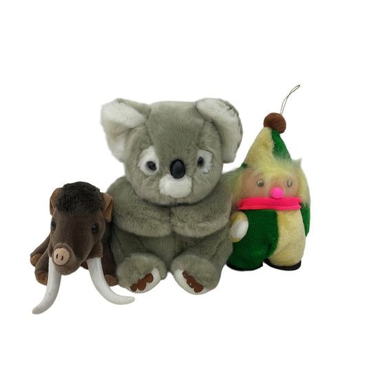 Mixed LOT 3 Plush Toys Gray Koala Bear Clown Doll Wild Republic Woolly Mammoth - Warehouse Toys