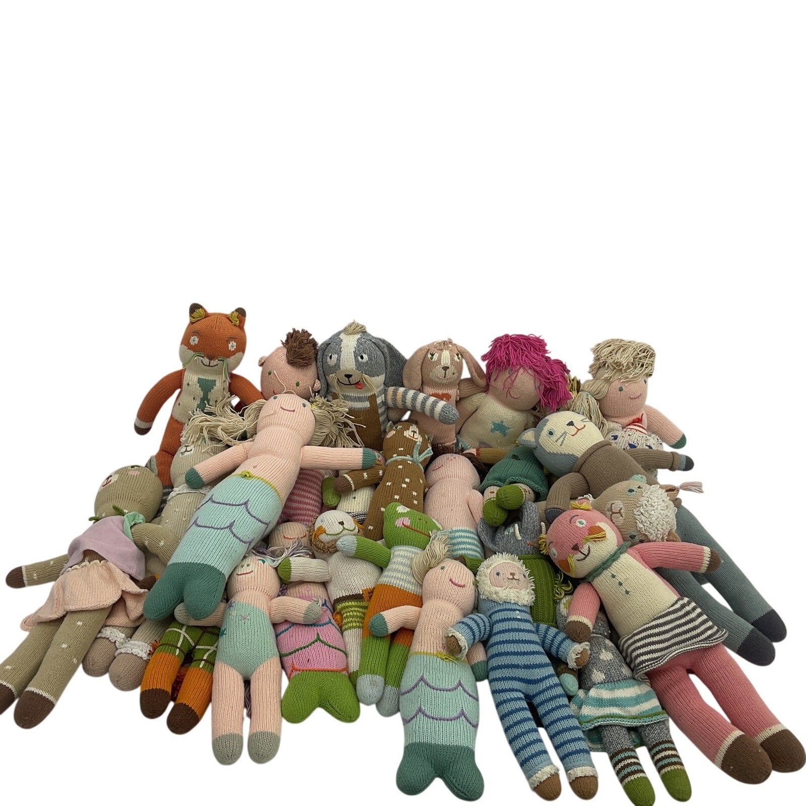 Mixed LOT Preowned 12 lbs Peruvian Knit Blabla Plush Dolls Cat Mermaid Frogf - Warehouse Toys