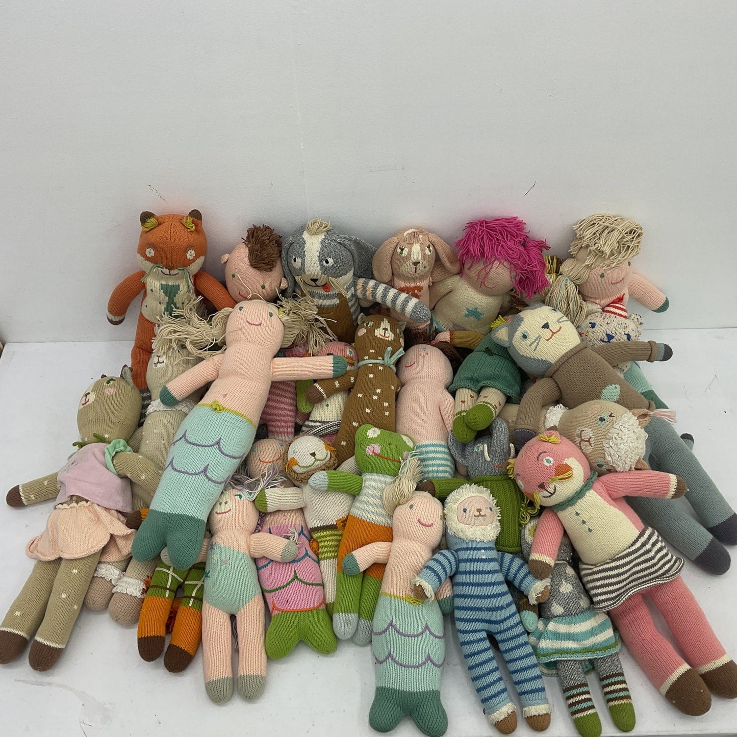 Mixed LOT Preowned 12 lbs Peruvian Knit Blabla Plush Dolls Cat Mermaid Frogf - Warehouse Toys