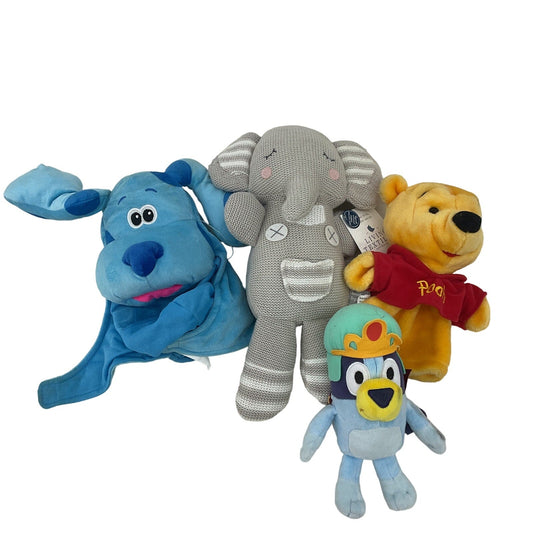 Mixed Plush LOT King Bluey Blues Clues Hand Puppet Crochet Knit Elephant Pooh - Warehouse Toys