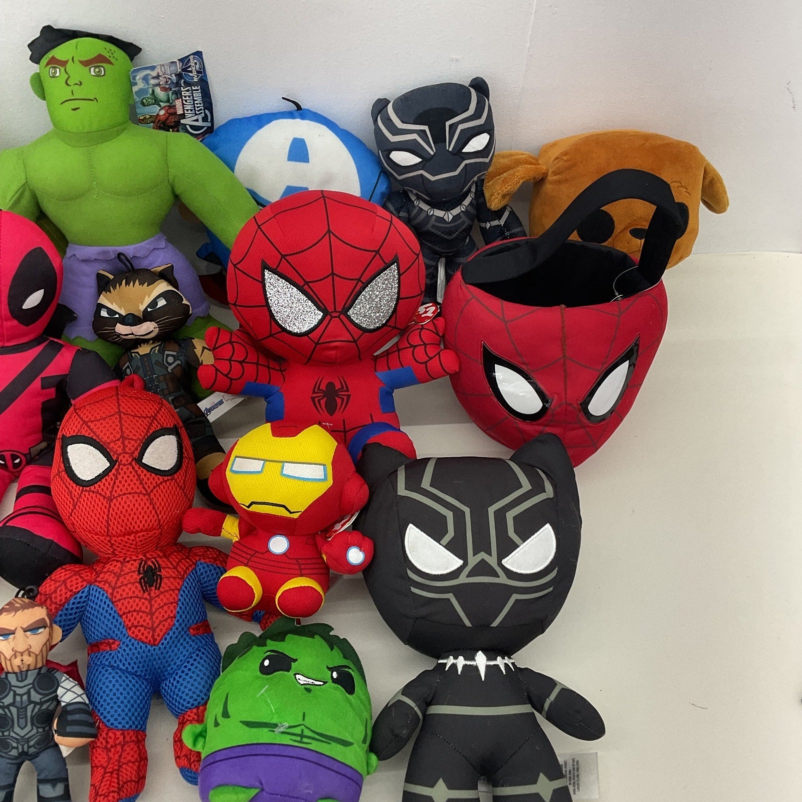 Mixed Preowned LOT Marvel Avengers Spiderman Character Plush Dolls Black Panther - Warehouse Toys