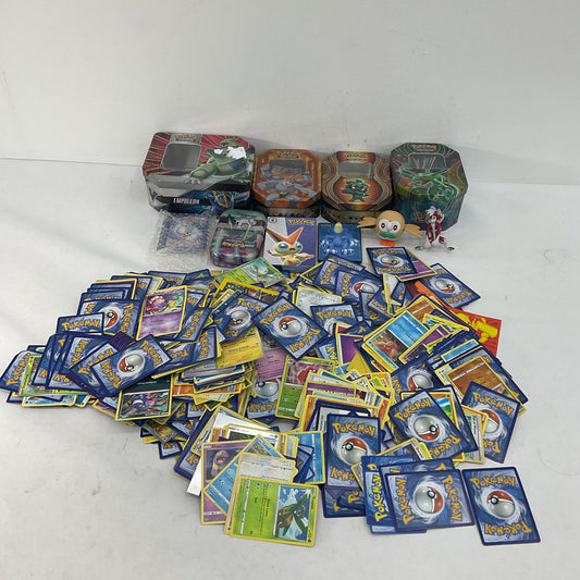 Mixed Used Loose LOT Pokemon Trading Cards Tin Storage Containers Tiny Figures - Warehouse Toys