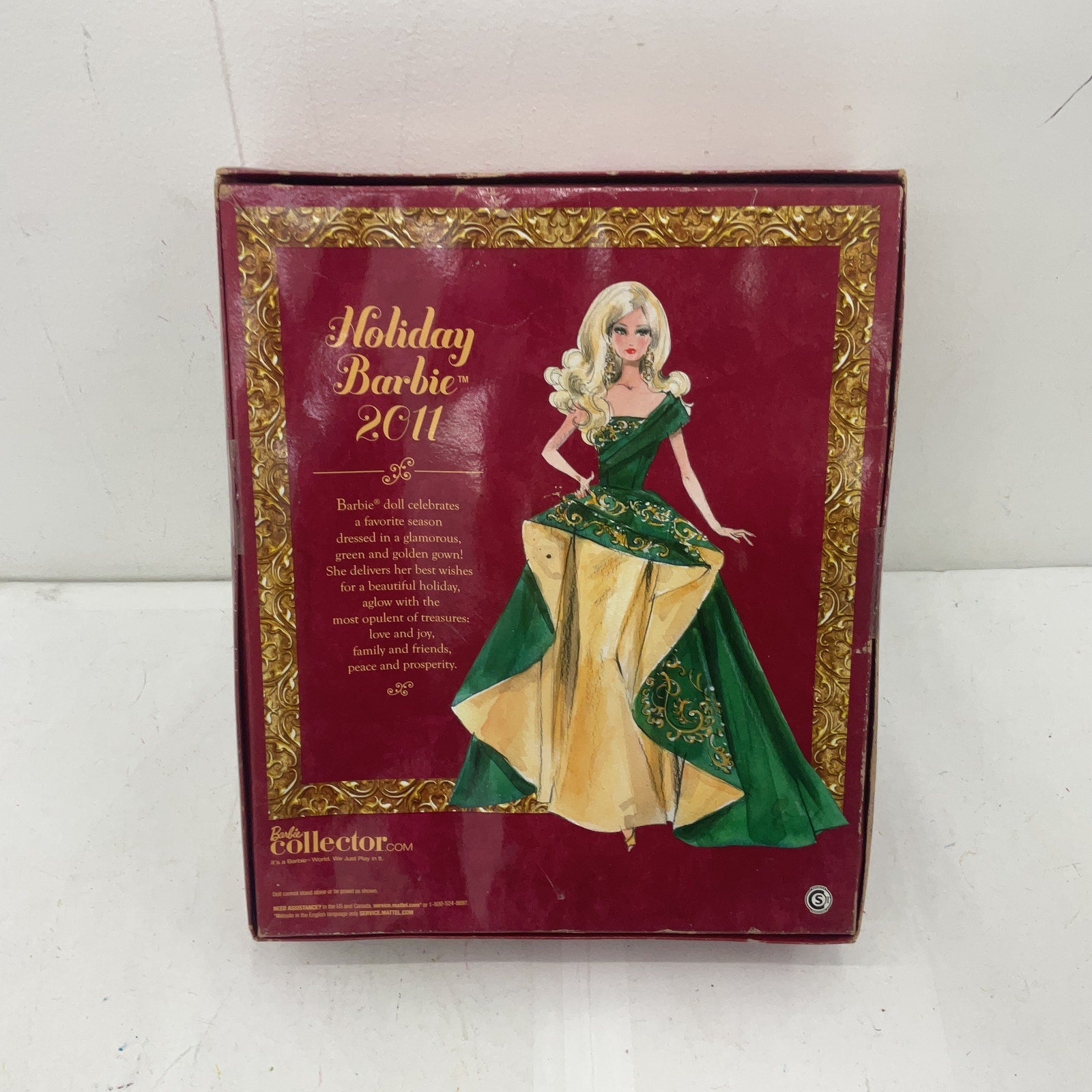 NIB New Holiday Barbie 2011 Christmas Blonde in Green Metallic Gold Dress - Warehouse Toys