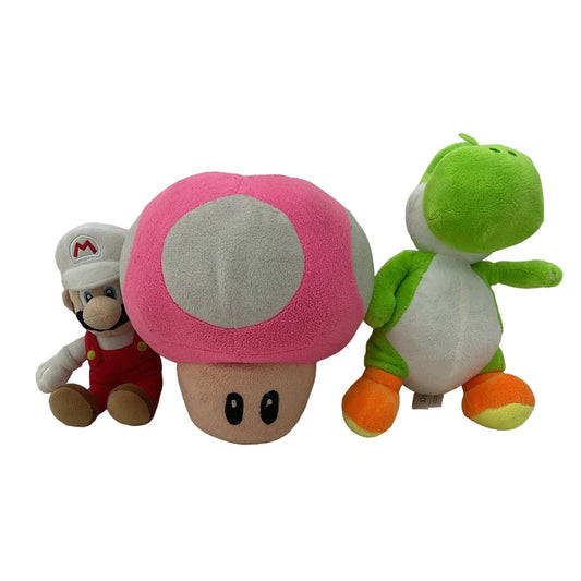 Nintendo Super Mario Character Plush Fireball Mario Green Yoshi Pink Mushroom - Warehouse Toys