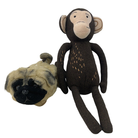 Pillowfort Brown Monkey Plush & Pug Dog Purse Stuffed Animals - Preowned AS IS - Warehouse Toys