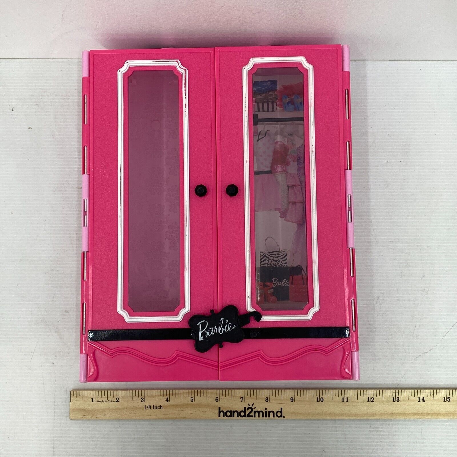 Pink Barbie Mattel 2013 Clear Doors Wardrobe Closet Storage Doll Travel Case - Warehouse Toys