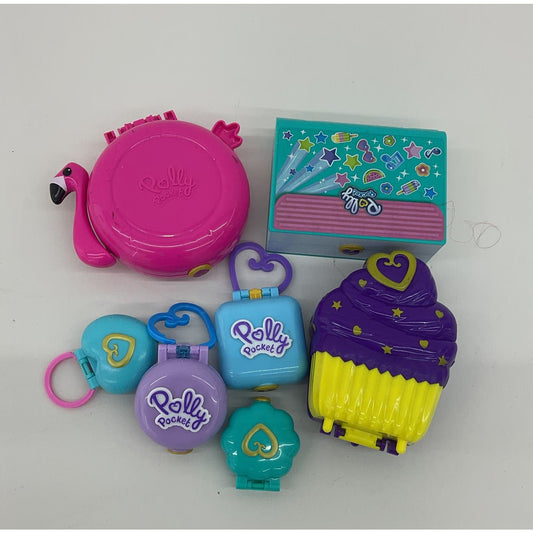 Polly Pocket Toy Doll Playset LOT Cupcake Flamingo Compact Play Sets Used - Warehouse Toys