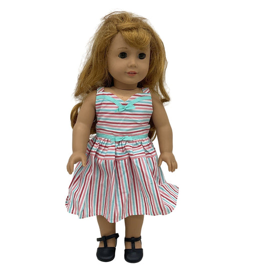 Preowned American Girl Maryellen Play Doll Pink Teal Striped Dress - Warehouse Toys