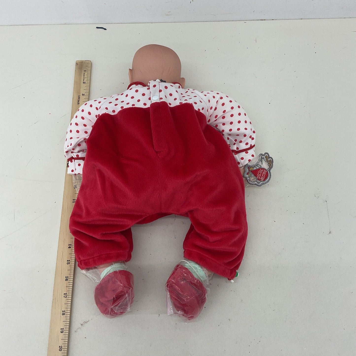 Preowned Cititoy Realistic Newborn Caucasian Baby Play Doll Toy in Red Outfit - Warehouse Toys