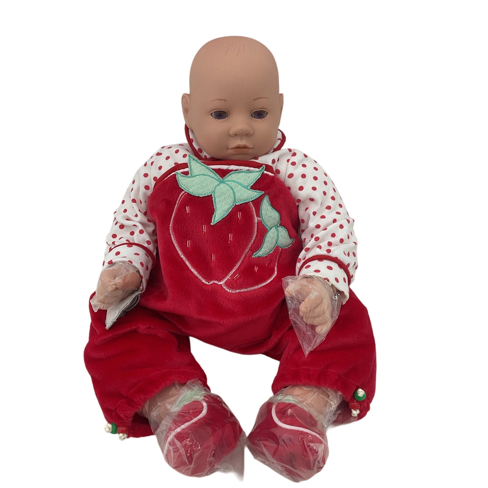 Preowned Cititoy Realistic Newborn Caucasian Baby Play Doll Toy in Red Outfit - Warehouse Toys