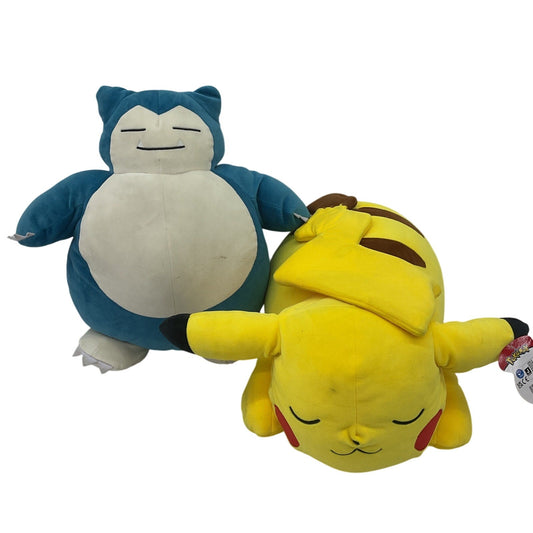 Preowned CUTE Cuddly Pokemon LOT 2 Large Sized Snorlax Sleeping Pikachu Plush - Warehouse Toys