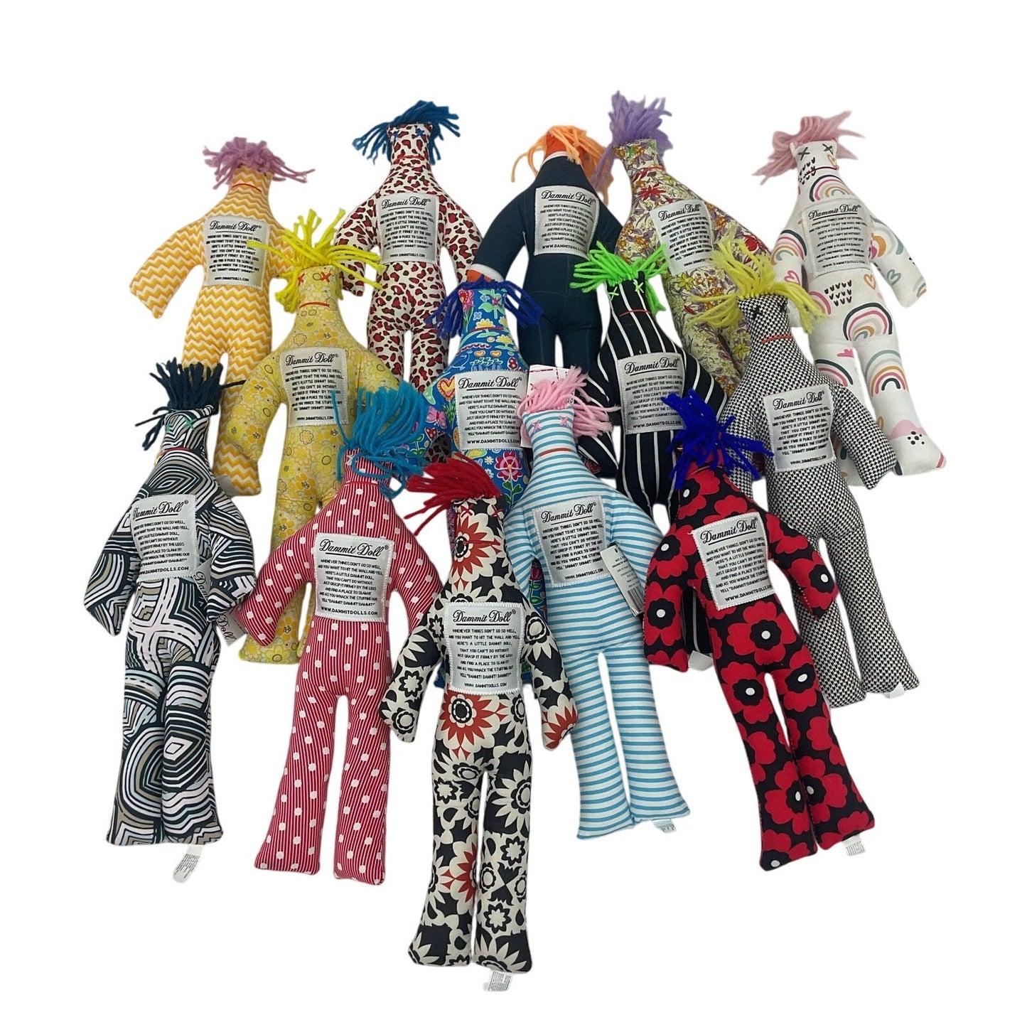 Preowned Dammit Dolls Plush Voodoo Stress Relief Plush Abstract Designs LOT - Warehouse Toys